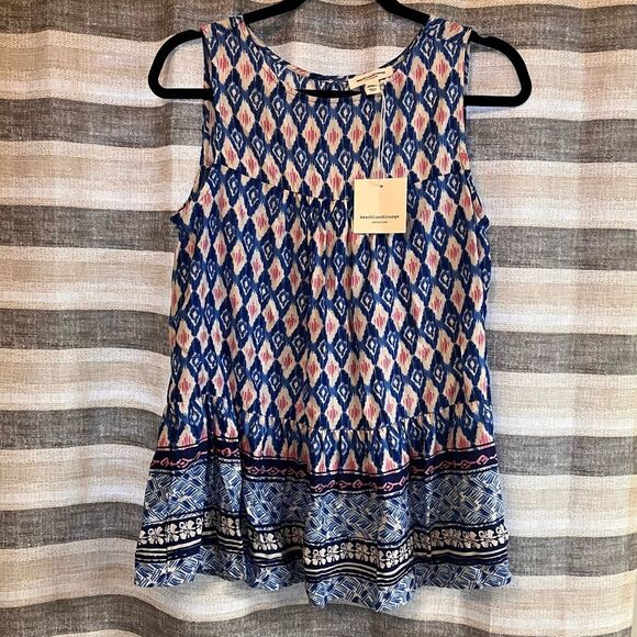 Beachlunchlounge Blue‎ And Pink Ikat Print Tank Top Size Small - Picture 1 of 9